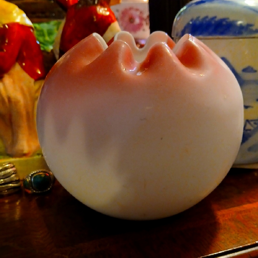 Vintage early 1900s Pink and White satin glass rose Bowl / Vase